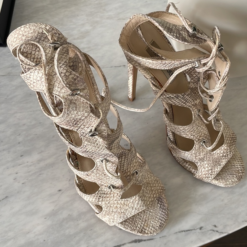 Steve Madden Nude Snakeskin Strappy Heels